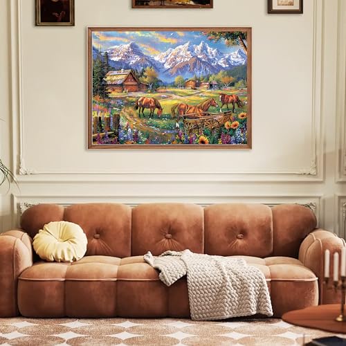 500 Piece Jigsaw Puzzle for Adults - Flowers, Mountain, Horse Themes - Funny Challenging Gift for Family Friends, 21 x 15 in - style: Horse Puzzles