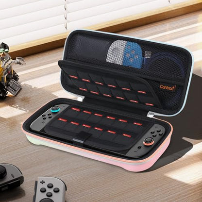 Canboc Carrying Case Compatible with Nintendo Switch 2 (2025), Hard Shell Switch 2 Console Bag with 24 Game Card Slots, Mesh Pocket fit Accessories, Pink Gradient Green (Case Only) - color: Pink Gradient Green