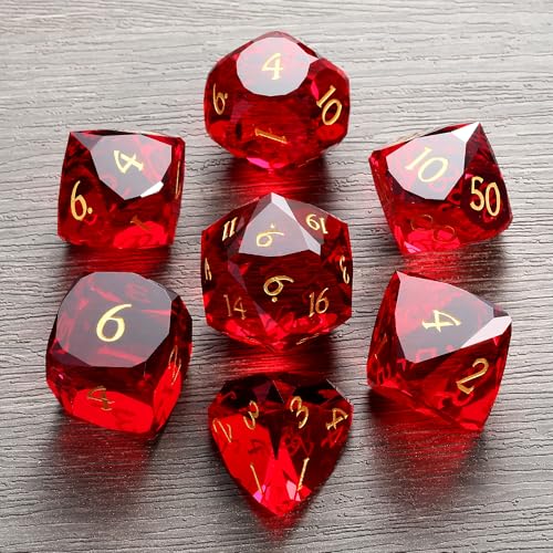 DNDND 7-Piece Glass D&D Dice Set - Multifaceted Red Dice Set for Dungeons and Dragons, Tabletop Gaming, Collectors | Premium Gift Box & Durable Design (Red) - color: Red