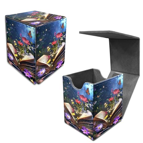 Book Flower Deck Box, MTG Commander Case for Trading Cards, 100+ Sleeved With PU Leather Magnetic Storage Box for TCG CCG Magic - color: Card Deck Box-593
