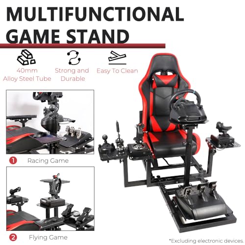 Supllueer Flight Simulator Cockpit with Red Seat Fit for Logitech X52 PRO G29 G920 G923,for Thrustmaster T80 T300RS GT HOTAS Warthog,for Fanatec,Aircraft Steering Wheel Mount Only Stand and Chair