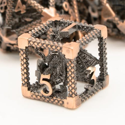 DND Dice Set,3D Hollow Dragon Metal 7-Die,Antique Red Copper | copper construction,68g balanced weight,engraved numbers,gift box and velvet bag for DND RPG play - color: 3d-copper