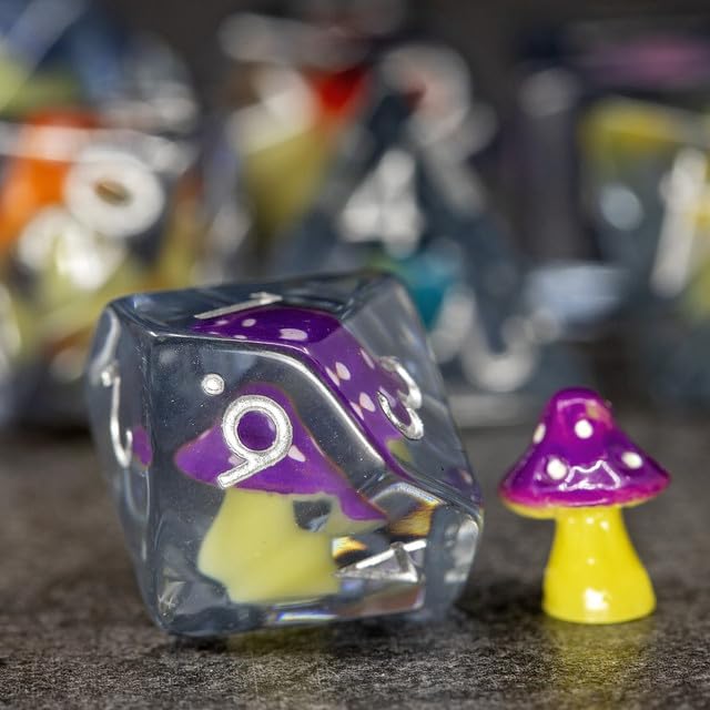 Sage's Portal Familiars and Reagents Resin DND Dice Set Polyhedral Dice Set for Dungeons and Dragons RPG Tabletop TTRPG (Rainbow Magic Shrooms) - color: Rainbow Magic Shrooms