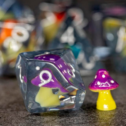 Sage's Portal Familiars and Reagents Resin DND Dice Set Polyhedral Dice Set for Dungeons and Dragons RPG Tabletop TTRPG (Rainbow Magic Shrooms) - color: Rainbow Magic Shrooms