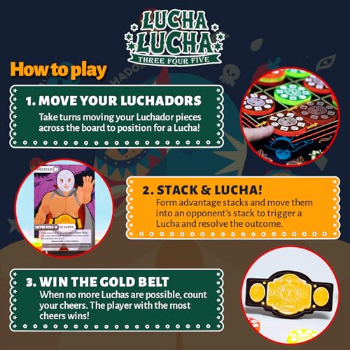 Whales Entertainment| Lucha Lucha 345| Strategy Board Games for Adults, Family and Kids Aged 6 +| Fun Wrestling-Themed Game for 2 Players | Classic Board Game Gifts for Adults,Teens and Kids
