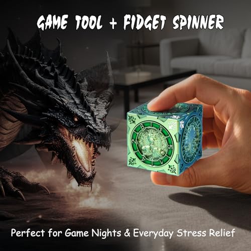 DNDND Chameleon Gold-Green Color Shift Cube Dice - Angular Color Changing D&D Spinner with 6-Side Precision Bearings & Gift Box for TTRPG - color: Chameleon Green