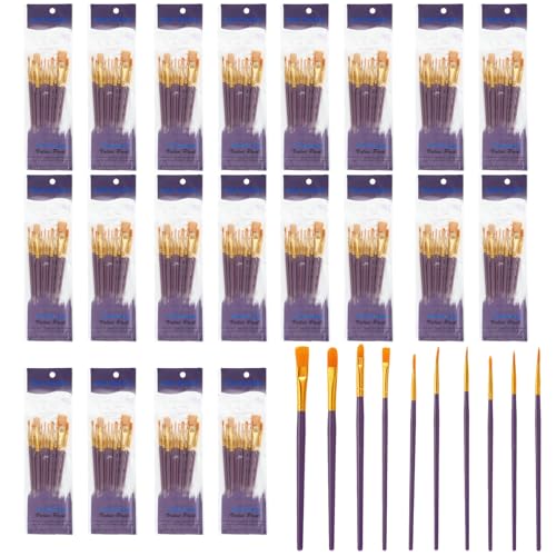 PATIKIL Paint Brushes Set, 200Pcs Acrylic Paint Brush Nylon Hair for Watercolor Oil Painting Miniature Detailing Rock Painting, Purple - color: Purple
