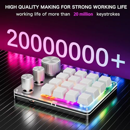Custom Keypad Macro Pad Programmable 16 Key Wired Small Mechanical Gaming Keyboard for Copying Pasting PS Graphics (White) - color: White