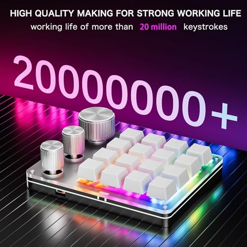 LICAEVEY Custom Macro Pad, 16 Key Programmable Mechanical Keyboard with 3 Knobs & RGB LED, Keypad for, Gaming, Shortcuts, Fit for Wins OS X (White) - color: White