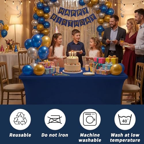 Fixwal Navy Blue Stretch Table Cloth Rectangle 2 Pack 6Ft, Spandex Fitted Table Covers Washable for Party, Trade Show, Banquet, Wedding, Buffet - color: Navy Blue, size: 6 Ft