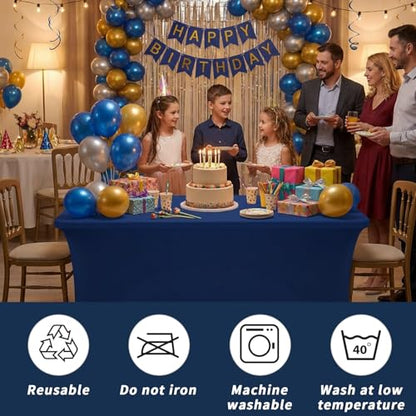 Fixwal Navy Blue Stretch Table Cloth Rectangle 2 Pack 6Ft, Spandex Fitted Table Covers Washable for Party, Trade Show, Banquet, Wedding, Buffet - color: Navy Blue, size: 6 Ft