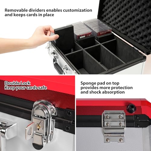 EcoVibe Trading Card Storage Box for 3" x 4" 35pt Toploaders, Hard Case with 6 Foam Stoppers, Large Capacity 600+, Fits Magnetic Holders - color: Red