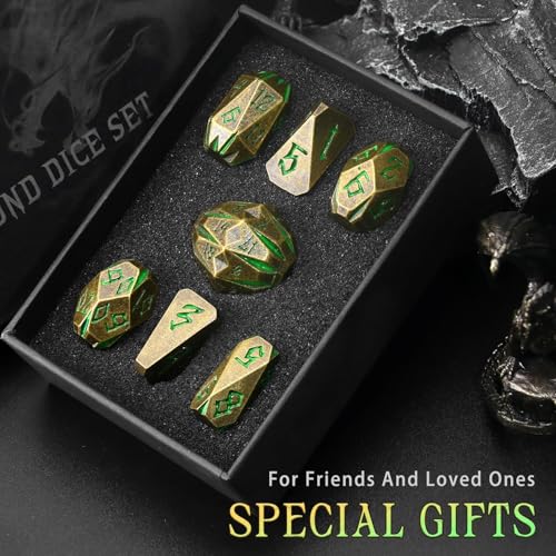 ZHOORQI Metal DND Dice Stonehenge Polyhedral Die Set for RPG(Bronze Green | D and D Dice, 7Pcs/Set Unique Cool Dice, Perfect Dice Gifts for Dungeons and Dragons RPG Role Play Games - color: Bronze Green