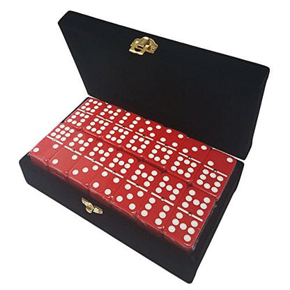 Marion Double 9 Domino Set (55 Tiles) Jumbo Tournament Professional Size with Spinners in Elegant Velvet Storage Box (Red) - color: Red Velvet Box