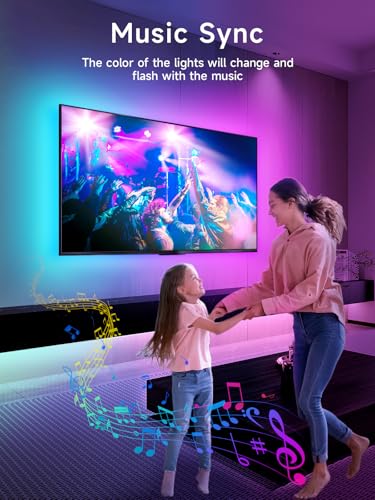 KANTUTOE TV LED Lights, 13.1ft LED Lights for 43-65in TVs, RGB TV Backlight Behind with Music Sync Bluetooth APP and Remote Control Strip Light USB Powered for Bedroom Gaming Room Decor - size: 13.1ft for 43"-65" TV