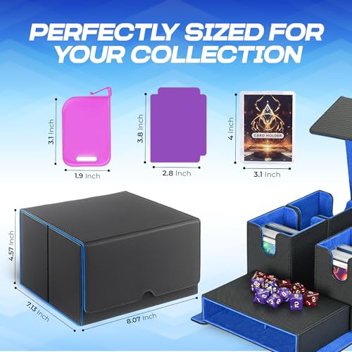 NOVA 5 in 1 MTG Deck Box Commander Case - MTG Deck Box with Secure Magnetic Closure, Dice Tray & Card Dividers - 400+ Double-Sleeved Card Storage, Travel Ready Case [Black and Blue]