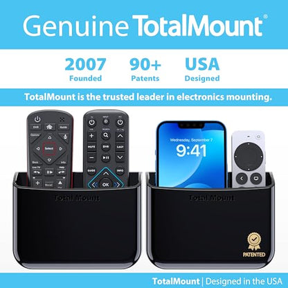 TotalMount Universal Remote Holders – Place on Wall or Back of TV | Designed in the USA – Premium, Black Remote Control Holders (Large, 2 Pack)
