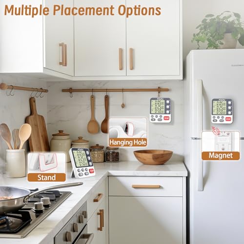 Digital Dual Kitchen Timer, 3-Channel Magnetic Countdown Stopwatch Timer for Cooking, Large Display, Loud Alarm, 100Hr Multi Food Classroom Timer for Seniors & Teachers (Battery Included) - size: Triple Timer