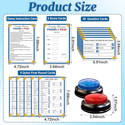 Family Feud Game for Adults and Kids with 2 Buzzers, Fun Trivia Quiz Card Game for Family Game Night, Holiday Gathering, Party & Team Building, Interactive Board Games for Group Activities