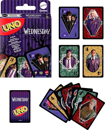 Mattel Games UNO Wednesday Card Game for Kid, Adult & Family Nights, Parties, Travel & Camping, Toy Collectible Inspired by the Series - style: UNO Wednesday