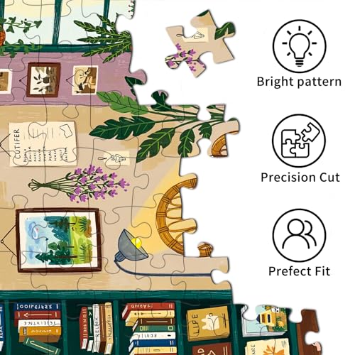 1000 Piece Jigsaw Puzzles for Adults, Reading Nook Puzzle with 1:1 HD Poster, Precise Interlocking, Letter Markings on Back, Dust-Free, Stress Relief & Ideal Family Game Gift - color: Reading Nook