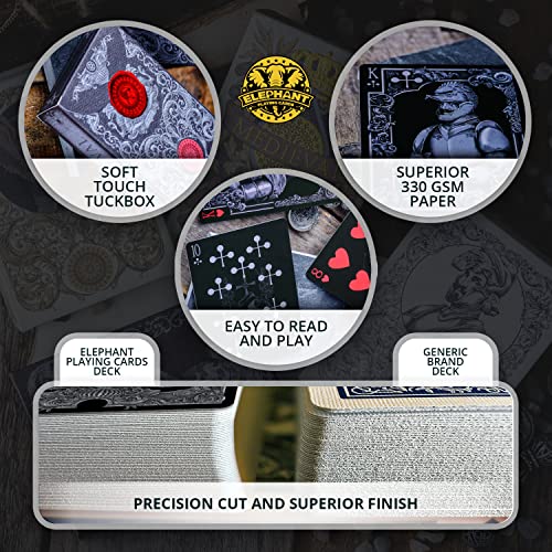 Medieval Playing Cards with Unique Seal and Free Card Game eBook, Stand Out with Cool Poker Cards, Black Deck of Playing Cards, Unique Illustrated Designs for Kids & Adults, Playing Card Decks - color: Stone