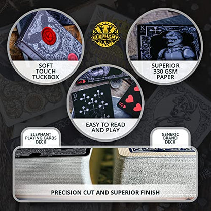 Medieval Playing Cards with Unique Seal and Free Card Game eBook, Stand Out with Cool Poker Cards, Black Deck of Playing Cards, Unique Illustrated Designs for Kids & Adults, Playing Card Decks - color: Stone