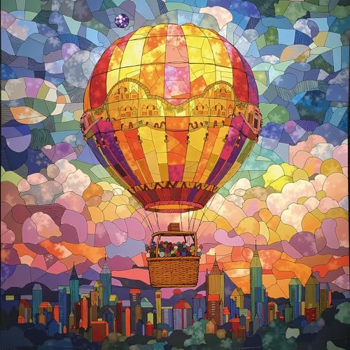 1000 Piece Jigsaw Puzzle for Adults, Hot Air Balloon Puzzle | Stained Glass Colorful Fantasy Cityscape Puzzle, Challenging Family Activity, Home Decor Gift, 24x24 in - color: City in the Clouds