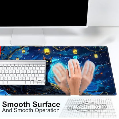 Large Gaming Playmat Compatible with MTG, Seamless Card Game Mat with Stitched Edges, 27.6 x 15.7 in Natural Rubber Desk Pad with Transparent Drawstring Bag, A Mysterious and Stealthy Feline - color: A Mysterious and Stealthy Feline, size: 28"X16" Regular
