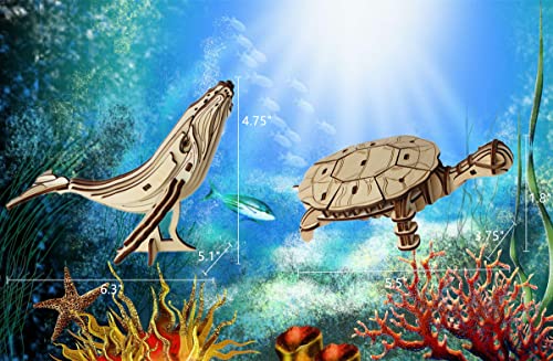 3D Wooden Sea Animal Puzzle - 6 Piece Set Wood Sea Animals Skeleton Assembly Model Kits - Wooden Crafts DIY Brain Teaser Puzzle - STEM Gifts for Adults & Teens Birthday Gifts Christmas - style: Sea Animals 6 model