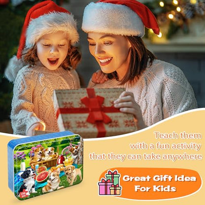 LELEMON Puzzles for Kids Ages 4-6,Dogs 100 Piece Puzzles for Kids Ages 4-8 in a Metal Box,Educational Jigsaw Puzzles 100 Piece Puzzle Games Puzzle Toys for Girls and Boys - color: Dogs