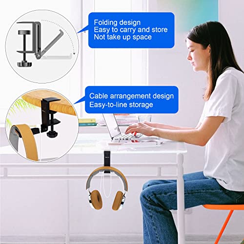 Aluminum Headphone Stand Hanger Foldable with Cable Clip Headset Holder Clamp Hook Under Desk, Save Your Space While Working & Gaming - style: 1 pack