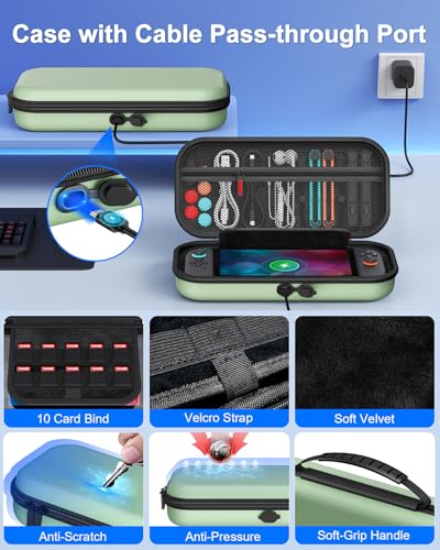 Switch 2 Accessories, [Charge Inside]Case Bundle for Nintendo Switch 2 2025 | FYOUNG 23 IN 1 Kit: Console Carrying Case,Controller Charger,Protective Shell,Grip for Joycon, Steering Wheel(Green) - color: Green