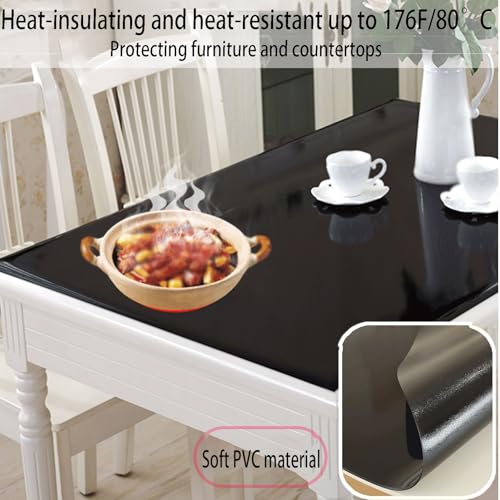 Black Plastic Table Cover Protector,1.5 mm PVC Tablecloth 25x37Inch Waterproof Desk Cover Protector Non-Slip Table Pad for Kitchen,Dresser,Gaming Desk,Dining Room Tables Anti-Scratch - size: 25x37 Inch
