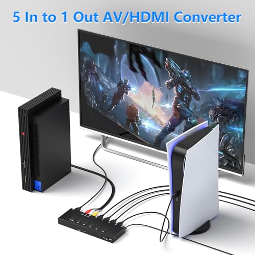 5 in to 1 Out RCA/HDMI Switcher，4 Way HDMI 2.0 + 1 RCA to HDMI Converter，4:3/16:9 Switcher Support 4K and 3D for PS1/2/3/4/5, SNES, Switch, DVD, Roku, Fire Stick，etc. - color: 5in to 1 Out RCA/HDMI Converter