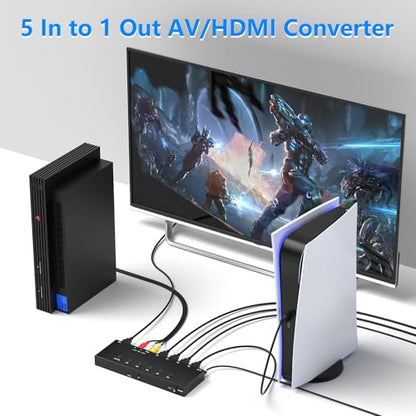 5 in to 1 Out RCA/HDMI Switcher，4 Way HDMI 2.0 + 1 RCA to HDMI Converter，4:3/16:9 Switcher Support 4K and 3D for PS1/2/3/4/5, SNES, Switch, DVD, Roku, Fire Stick，etc. - color: 5in to 1 Out RCA/HDMI Converter