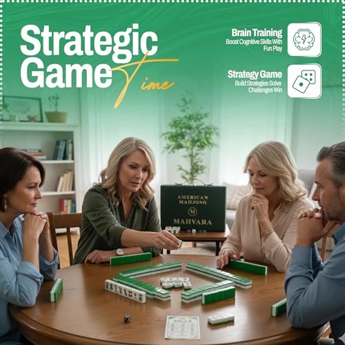 American Mahjong Set | Complete Mahjong Game Set with 166 Mahjong Tiles, Carrying Case & 2 Dice | Traditional Mahjong Tile Set | Mah Jongg Sets for 2-4 Players