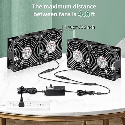 Wathai 120mm x 4 Dual Ball Computer Fan 110v - 240v with Variable Speed Control,for,Garage Attic Window Exhaust,GPU Mining Rig,Server Rack,AV Cabinets,Home Theater Cooling - style: 120mm x 4