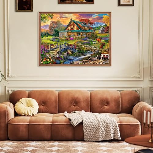 Jigsaw Puzzles for Adults 500 Pieces, Country Life Puzzle Interlock Perfectly Letter on Back No Dust, Challenging Puzzle Home Decor Birthday Party Gift Toy for Men Women Olders Seniors (21 x 15 in) - style: Country Puzzle