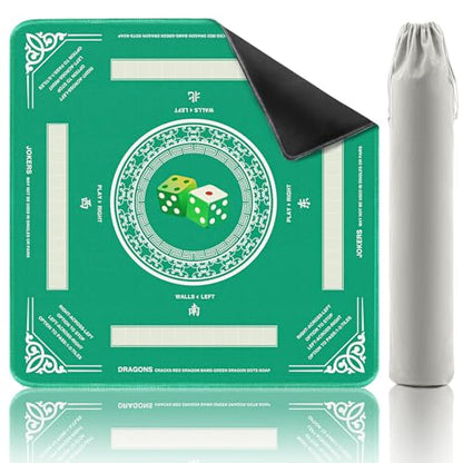 Mahjong Mat with Rules, 32.2 Inch Square Mahjong Mats for Table, Noise Reduction Mah Jong Mat, Rubber Anti-Slip Base for Board Games, Tiles Game & Dominoes Green Dice - color: Green Dice