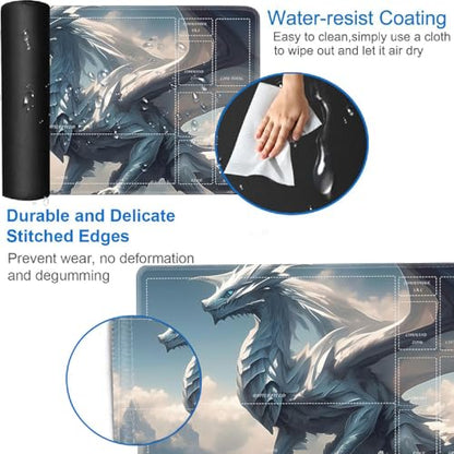for MTG/TCG Playmat with Zones, 24 x 14 inches Trading Card Playmat with A Storage Bag and 6 Dice, Non-Lip Rubber Bottom Game Desk Mat, Dragon in The Sky - color: Yux-playmats-2-3A-248