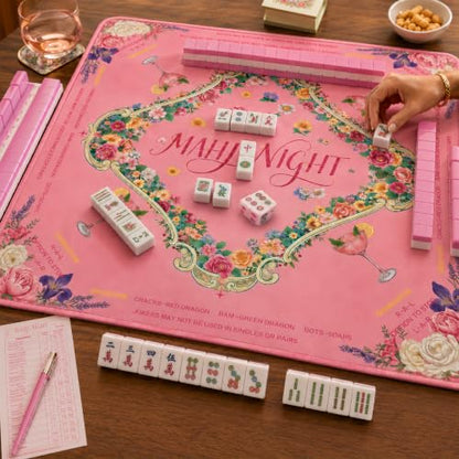 Mahjong Mat 31.5x31.5 Inch, Non-Slip Rubber 3mm American Mahjong Mat with Rules, Hand-Painted Look Noise Reducing Game Mat for Table (M Night) - color: M Night