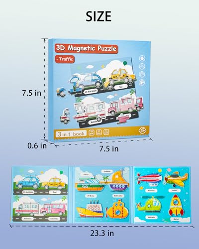 Magnetic Puzzles for Toddlers 1-3, Travel Puzzles Games for Kids Ages 1 2 3 4 5, Traffic Car Activities Toy Jigsaw Puzzles Book for Boys & Girls 3-5 2-4, Learning Magnet Gift for Road Trip (Vehicle) - style: Vehicle