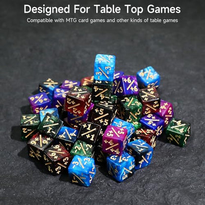 SIXPOINTS 48Pcs 12mm MTG Counter Dice Plus 1 Life Counters +1/+1 Tokens 4 Color 6 Sided Dice Set with Case for Magic The Gathering, MTG, TCG, Card Games Accessories (Red & Green & Blue & Purple) - color: Red & Green & Blue & Purple