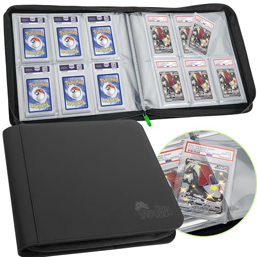 FunGuys Graded Card Binder, 60 PSA Slab Holder, 6 Pocket Graded Card Storage, Slab Binder, PSA Card Graded Display Case Album, Zipper Binder, MTG Card Binder - color: Black and Black