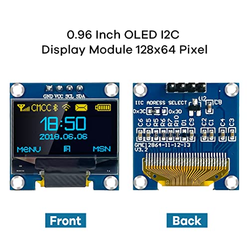 Hosyond 5 Pcs 0.96 Inch OLED I2C IIC Display Module 12864 128x64 Pixel SSD1306 Mini Self-Luminous OLED Screen Board Compatible with Arduino Raspberry Pi(Blue and Yellow) - color: Blue and Yellow