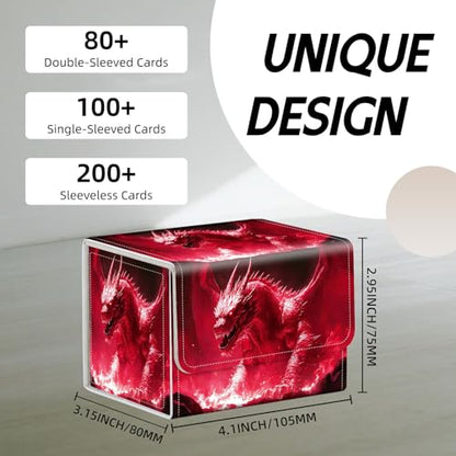 Trading Card Storage Box, Holds 100+ for MTG Cards, PU Leather with Magnetic Closure, Red Dragon in Fiery Lava Durable Deck Box for Magic the Gathering, Trading Card Games - color: Red Dragon in Fiery Lava