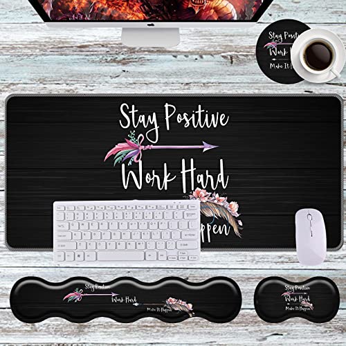 Keyboard Wrist Rest+Mouse Wrist Pad+Desk Pad Set,Memory Foam Ergonomic Easy Typing Pain Relief for Computer Laptop Office Home - Stay Positive Work Hard and Make It Happen - color: Stay Positive Work Hard and Make It Happen