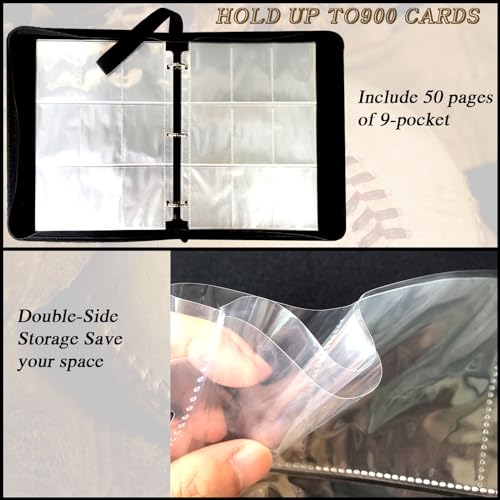 Trading Card Binder 900 Pockets, Baseball Card Binder Holder with 50 Removable Sleeves Fits 900 Sport Cards, Baseball Card Gifts Collector Album with Zipper Storage Display Case - size: 900 Pockets Baseball