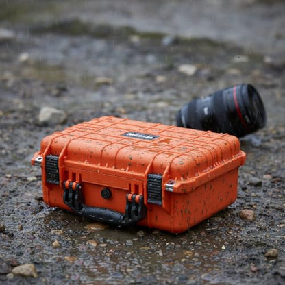 MEIJIA Portable All Weather IP67 Waterproof Protective Case,Hard Camera Case,Dry Case with Customizable Foam,Fit Use Of Drones,Camera,Equipments,10.62 x9.68x4.87inches - color: Orange